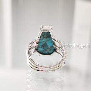 Anillo de Plata de Ley 925 Hecho a Mano para Mujer con Turquesa Azul Natural en Forma de Ataúd, Gema del Mes de Nacimiento de Diciembre, Regalo de Navidad - Product Image 5