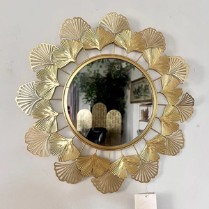 Modern Home Decor Wall <b>Mirror</b> Gold Plated Metal with Leaf Pattern Astonishing Wall Mounted Decorative <b>Mirror</b> - Product Image 2