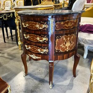 Sang trọng phong cách Pháp gỗ gụ cạnh giường ngủ commode với đá cẩm thạch hàng đầu & phức tạp marquetry | thủ công mạ vàng đồng ormolu đầu giường F - Product Image 2