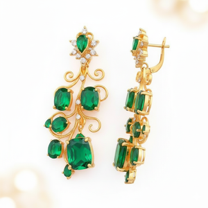 Wholesale Women Earrings 925 Sterling <b>Silver</b> 18K Gold Plated Green Hydro Multi-Shape 5.5 Inch 15g Dangle Earrings Fine Jewelry - Product Image 1