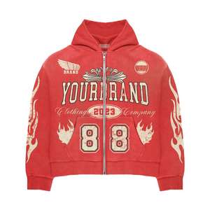 Chándales de color rojo liso con diseño de logotipo bordado desgastado lavado con ácido personalizado para chándales impresos con logotipo personalizado para hombre - Product Image 4