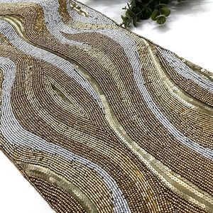 Decoración navideña y diseño de hojas con cuentas, Mantel Individual para mesa de comedor, tapete elegante, corredores decorativos hechos a mano para boda - Product Image 3