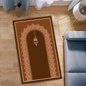 พรมละหมาดอิสลามสีน้ำตาล: ของตกแต่งบ้านมุสลิมแบบพิมพ์ 3 มิติ, พรมบางแบบไม่ถักทอ - Product Image 2