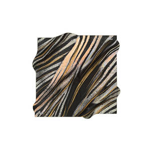 100% Silk Vintage Square Scarf-Black Crepe Satin with Geometric Pattern - Product Image 1