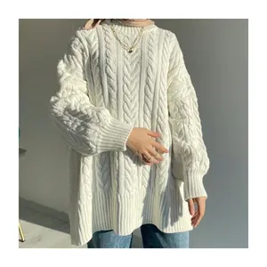 Maglione oversize lavorato a maglia con orlo e polsini a coste 2024 moda invernale donna