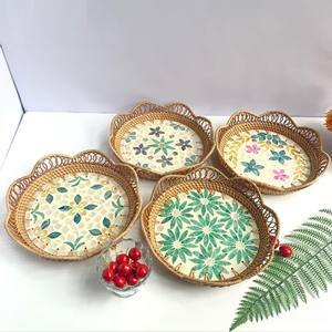 Décor à la maison plateau en rotin combinant nacre décoratif rotin plateau de service affichage thé assiette de fruits fabriqué au Vietnam - Product Image 6