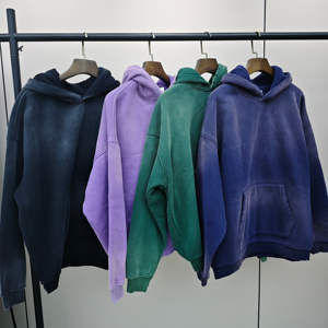 เสื้อฮู้ดดี้ทรงโอเวอร์ไซส์ ไหล่ตก สไตล์วินเทจ ล้างสีแบบแอซิดวอช  รับสกรีนโลโก้ ผ้าหนา คุณภาพสูง สไตล์สตรีทแวร์ย้อนยุค ผ้าฝ้ายฟอกสี - Product Image 1