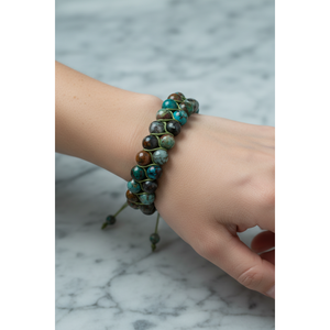 Bracciale in Macramè con Doppia Fila di Chrysocolla 8mm e Pietre Naturali - Product Image 3