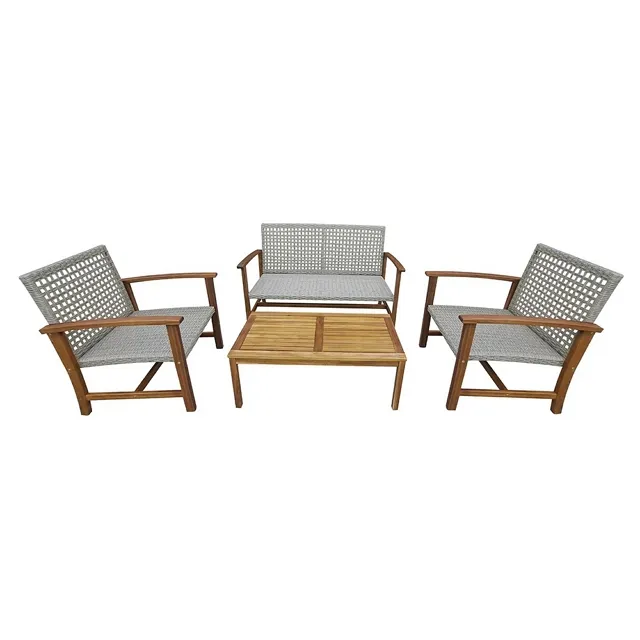 Nieuw Ontwerp Best Verkopende Buitenmeubels Rotan Sofa Tuin Sofa Set Buiten 4 Stuks Sofa Rieten Plastic Rotan Met Acacia Hout