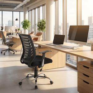 Miami <b>Grey</b> Mesh Task Office Chair Modern Design Adjustable Height Headrest for Swivel Executive Use Durable Fabric Aluminium PU - Product Image 2