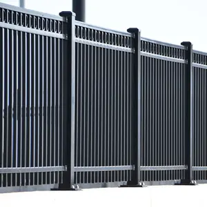 Metal Garden desain klasik mudah dirakit kustom Chic Modern keamanan pagar baja galvanis pagar besi baja Flat top