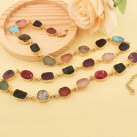 Collier de pierres précieuses multiples naturelles collier long brut non coupé fait à la main plaqué or 18 carats collier de pierres de naissance déclaration colorée