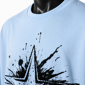เสื้อยืดโอเวอร์ไซส์สีฟ้าอ่อนสำหรับผู้ชาย แขนสั้น คอกลม สไตล์สตรีท ผ้าคอตตอนเจอร์ซีย์ พิมพ์ลายกราฟิก - Product Image 6