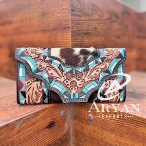 กระเป๋าคลัทช์มือแกะสลักแบบมือกระเป๋าเงินหนังวัวมีสไตล์กระเป๋าเงินหนังตะวันตกมาใหม่อเนกประสงค์ - Product Image 1