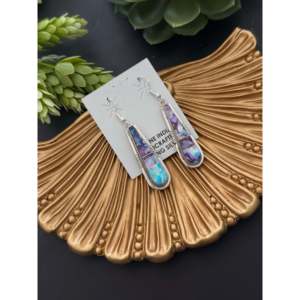 Steve Francisco Mohave Turquoise & Sterling <b>Silver</b> Drop <b>Earrings</b> with Water Drop Inlay Dangle Design - Product Image 3