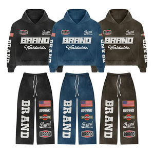 Ropa informal personalizada Unisex SunFaded Flare chándal lavado ácido sudaderas con capucha pantalones de chándal DTG estampado personalizado Distress hombres chándal - Product Image 6