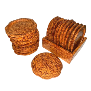 Ensemble de sous-verres en bois de noix de coco poli Accessoire de boisson durable | Exportation en vrac Vietnam Tapis en bois naturel pour boissons chaudes et froides - Product Image 1