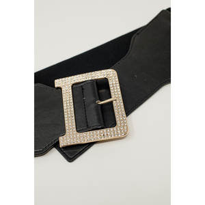 Cinturón de novia negro con elástico ancho y detalles de pedrería - Product Image 3