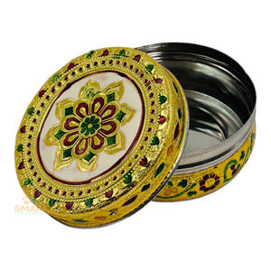 Meenakari Dibba redondo chapado en oro de acero inoxidable para decoración del hogar y regalos - Product Image 5