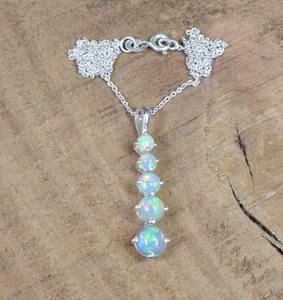 Colgante de 5 piedras, opalita lechosa, colgante de cadena de piedras preciosas de Plata de Ley 925 con o sin cadena, regalo de joyería hecho a mano para cumpleaños - Product Image 2