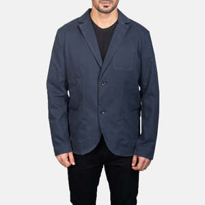 Blazer Borges Azul Marino con Exterior de Polialgodón, Tejido de Lana Peinada y Cierre de Botones - Product Image 4