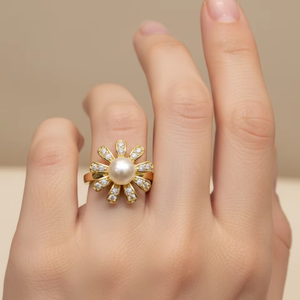 Bague réglable, bague de fiançailles, bague en or et bague en perle d'eau douce, bague en perle naturelle, bague en perle de mer du sud et imitation or - Product Image 1