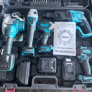 휴대용 20V 브러시리스 드릴 앵글 그라인더 렌치 5-in-1 공구 세트 (목재, 금속 및 콘크리트용 전동 드릴 공구 세트) - Product Image 1