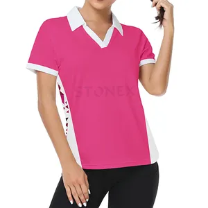 Hot Sale 2023 Customized Pink And White Color New Design Golf Polo T Shirt For Women Sports Polo Shirt