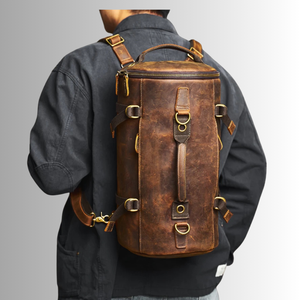 Mochila de lona de cuero de grano completo genuino vintage, bolsa de viaje para hombre, gran capacidad, diseño informal y multifuncional - Product Image 1