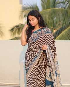 Sari en coton et soie de créateur indien pour femmes Saree imprimé le plus récent pour les fêtes et les mariages Vêtements indiens et pakistanais - Product Image 4