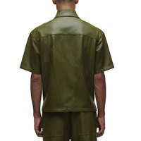 Camisa de Moda Premium Personalizable para Hombre, de Punto Sólido con Detalles en Cuero, Manga Corta, Cierre Frontal con Cremallera, Ligera y de Secado Rápido, para Estilo Urbano