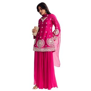Costume Kurta Palazzo rose Moti Work court avec Dupatta Vente en gros de vêtements ethniques pour femmes OEM Fournisseur d'usine Tenue de festival personnalisée - Product Image 4