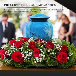Urnes funéraires traditionnelles en métal pour adultes, artisanat décoratif pour cendres humaines, urne funéraire avec peinture marbrée en aluminium - Product Image 6