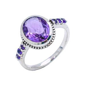 Romantic Design 925 Sterling Silver Women's Band <b>Ring</b> <b>Amethyst</b> Oval Cut Bezel Setting Classic for Engagement Wedding - Product Image 1