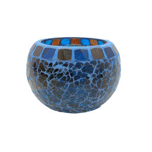 Pot de bougie de style classique de mosaïque de turquoise votive en verre décoratif pour la décoration de dessus de table faite à la main - Product Image 1