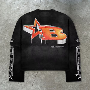 Camiseta de Manga Larga con Estampado Gráfico 3D en Negro Deslavado, Estilo Urbano Extragrande para Hombre, Estampado de Estrella Grande en la Espalda, Patrón de Lengua y Dientes en la Parte Delantera - Product Image 3