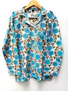 Conjunto de pijama estampado de bloques florales de algodón suave talla grande para niñas ropa de dormir térmica de invierno Verano de moda cómoda al por mayor - Product Image 5