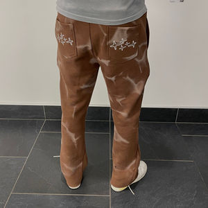 Heavyweight Acid Wash Flare Sweatpants Elastic Waist Distressed Bottom Flared Screen Print Design Long Drawstring <b>Man</b> <b>Trousers</b> - Product Image 4