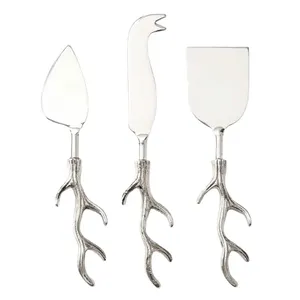 Juego de cuchillo para queso y espátula para mantequilla en acero inoxidable con mango de diseño de hoja perfecto para eventos y comedor - Product Image 1