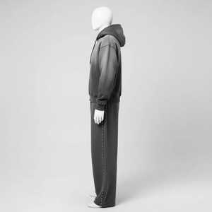 Chándal informal personalizado de tejido grueso, corto, con efecto desgastado por el sol, con cordón, elástico en cuatro direcciones, anti-UV, con pedrería, estilo urbano, holgado - Product Image 2