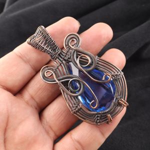 Handmade Tanzanite Fashion Pendant Featuring Pear Cut Blue Gemstone Copper Wire <b>Wrapped</b> Oxidized Silver For <b>Bridal</b> Anniversary - Product Image 1
