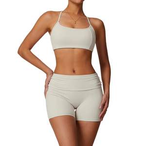 Conjunto Deportivo de Dos Piezas para Mujer al por Mayor, Sujetador Deportivo Sólido y Leggings Cortos de Cintura Alta, Ropa Deportiva - Product Image 1