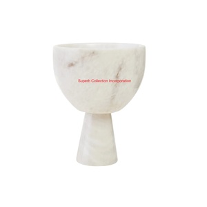 Bol sur pied en marbre blanc moderne Pièce maîtresse décorative moderne pour la décoration intérieure et l'affichage de table Bol à fruits naturels - Product Image 1