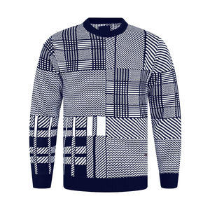 100% High Quality Cotton Navy Geometric Mock Neck <b>Sweater</b> Breathable Anti-Wrinkle Anti-Shrink Customizable Logo Front Fit for - Product Image 1