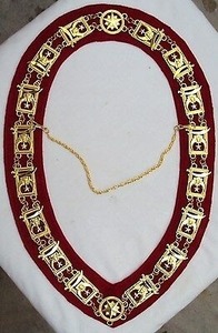 Custom Made SHRINER Masonic Shrine Chain <b>Collar</b> on Red Velvet Masonic <b>Collar</b> Chain - Product Image 4