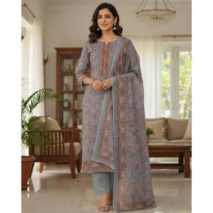 Haut tricoté pour femme à col rond, imprimé cachemire violet, anti-rides, broderie de perles, manches trois-quarts, 100 % coton - Product Image 3
