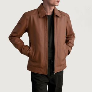 Veste en cuir marron mat écologique personnalisée pour hommes – Tendance et élégante pour l'hiver en extérieur – Prix de gros disponibles – Fabrication OEM - Product Image 3