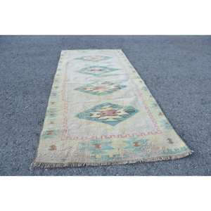 Vintage Turkish Kilim Wool Area <b>Rug</b> Green Beige with Abstract Pattern 9x12 Rectangle Size for Entryway Larger <b>Space</b> Latex Backed - Product Image 4