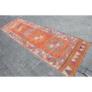 Alfombra turca vintage, alfombra de pasillo de 3x9.9 pies, alfombra con motivos de plantas y árboles en rojo anaranjado - Product Image 2