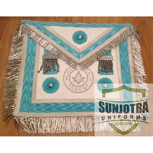 Tablier MM en argent avec insigne de loge à franges Tablier de maître brodé en cuir véritable Tablier maçonnique à broderie dorée - Product Image 5